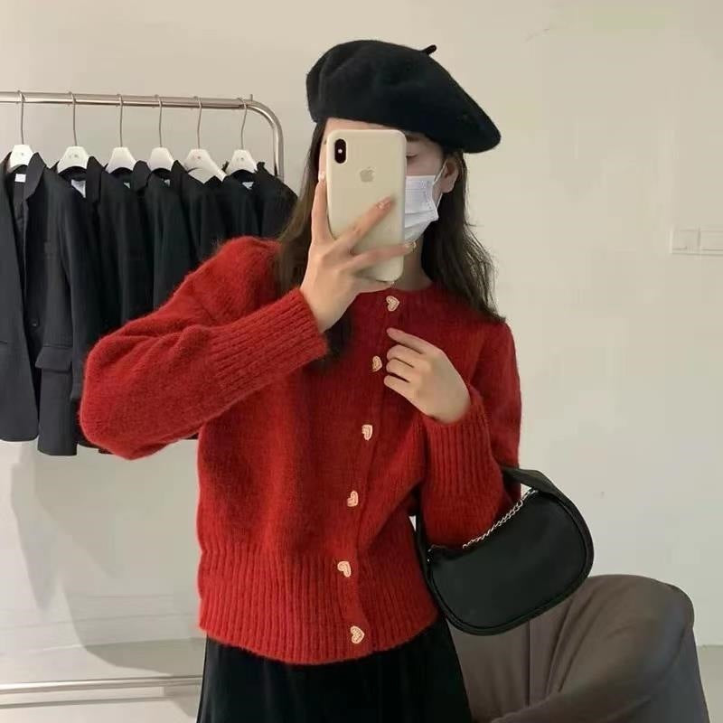 Damen Strickjacke mit Herzknöpfen und feiner Rippstruktur Drune