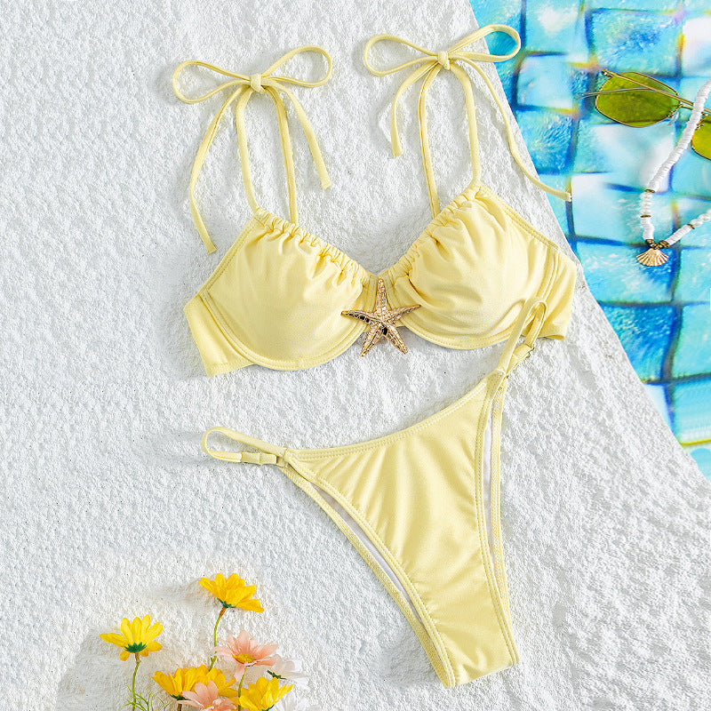Damen Push-Up-Bikini mit dekorativem Muschelverschluss Drune