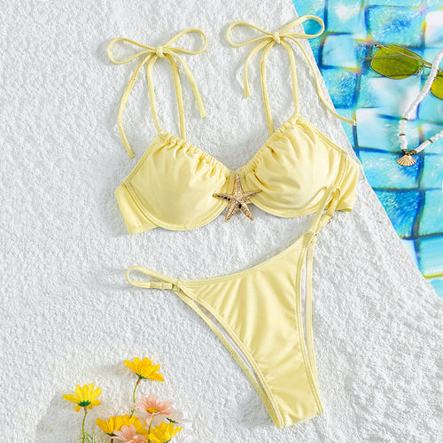 Damen Push-Up-Bikini mit dekorativem Muschelverschluss Drune