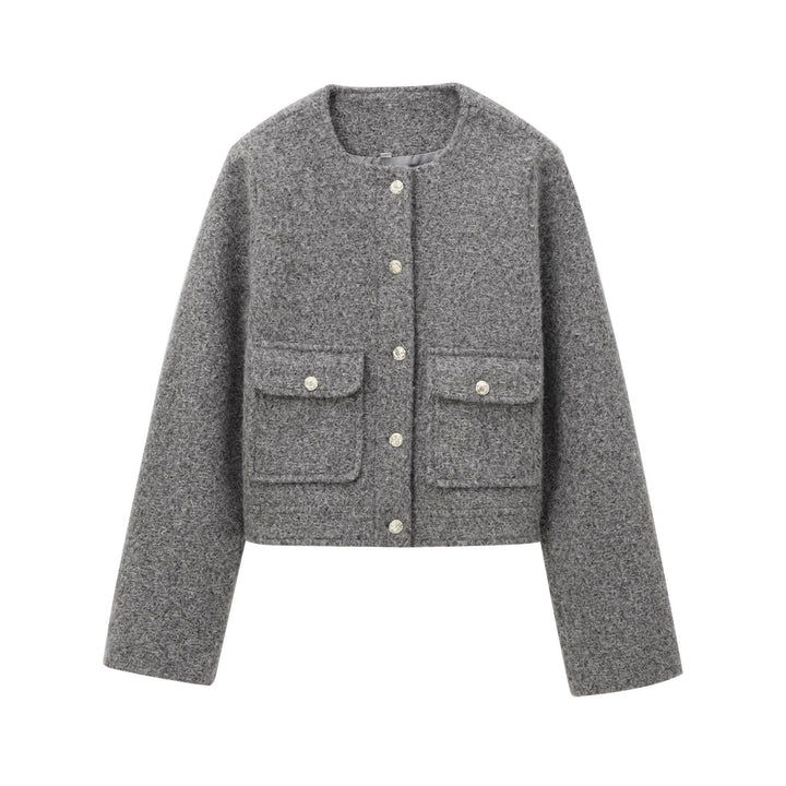 Damen nan strukturierte Kurzjacke im Bouclé‑Look mit aufgesetzten Pattentaschen Drune