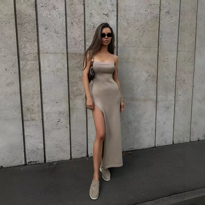 Damen lässiges Maxikleid mit verstellbaren Trägern und elegantem Rücken Drune