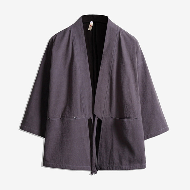 Unisex Kimono-Jacke im Oversize‑Schnitt aus leichter Baumwollmischung mit Bindegürtel Drune