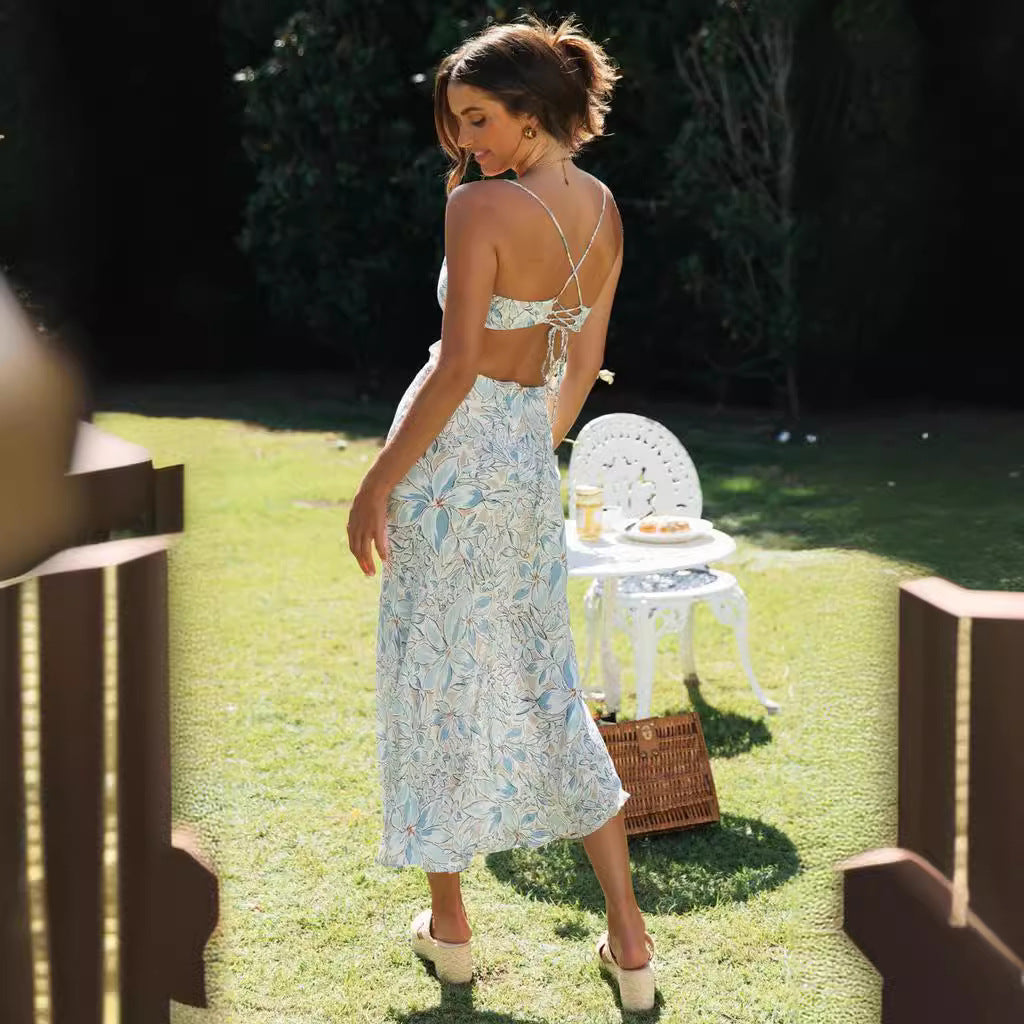 Damen Maxikleid mit seitlichen Cut-Outs und floraler Musterung Drune