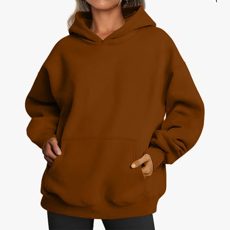 Damen nan Oversize-Kapuzenpullover mit Raglanärmeln, Kängurutasche und weichem Fleece-Innenfutter Drune
