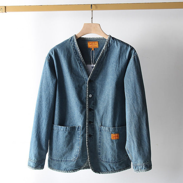 Herren Leichtes Jeans-Sakko im Overshirt-Stil mit V‑Ausschnitt und aufgesetzten Taschen Drune