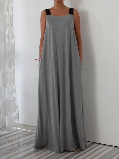 Damen luftiges Maxikleid mit verstellbaren Trägern und Taschen Drune