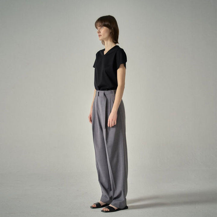 Damen elegante Stoffhose mit hohen Bund und schickem Gürtel Drune