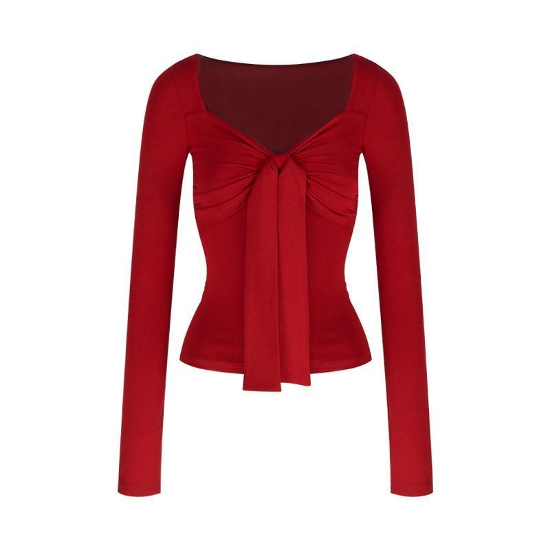 Damen Elegantes Langarmtop mit knotenförmiger Detail Drune