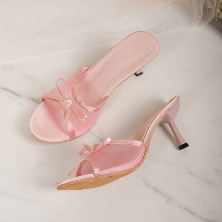 Damen Transparente Mesh‑Mules mit Schleifenriemen und schlankem Stiletto‑Absatz Drune