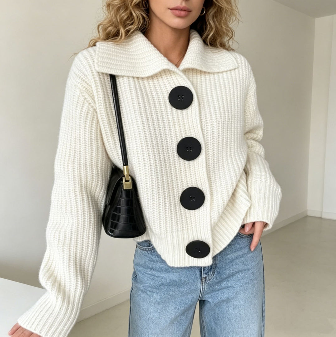 Damen Grobstrick-Cardigan mit breitem Umlegekragen Drune
