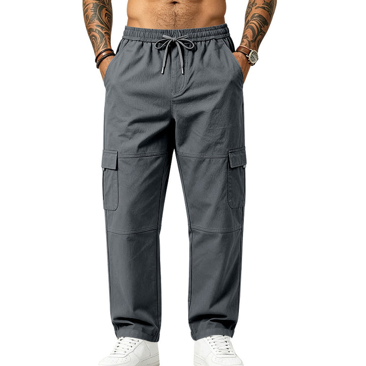 Herren locker geschnittene multifunktionale Cargohose aus Baumwollmischung mit Kordelbund Drune
