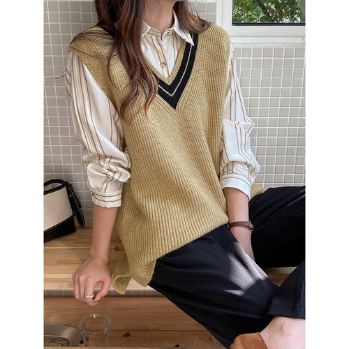 Damen Strickpullover Weste mit V-Ausschnitt Drune