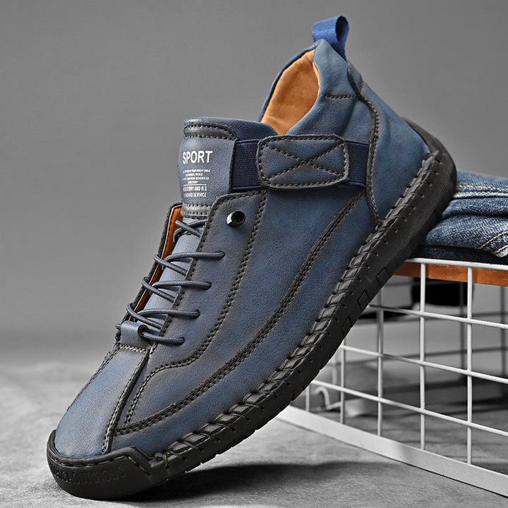 Herren Ledernachahmender Freizeit‑Sneaker mit Klettriemen, Mokassinnaht & profilierter Gummisohle Drune