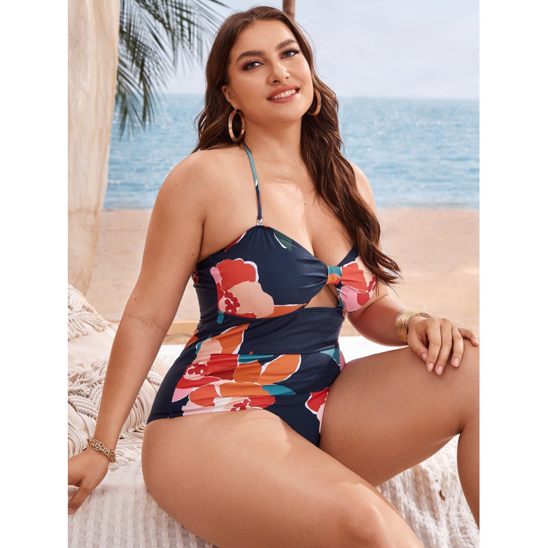 Damen Einteiler Badeanzug mit floralem Cut-Out und verstellbaren Trägern Drune