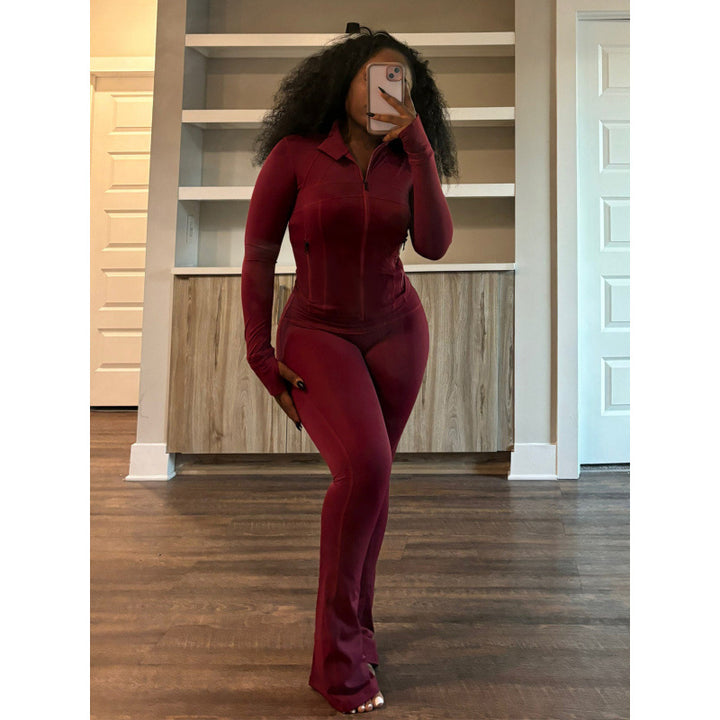 Damen figurbetonender Jumpsuit mit Hochkragen und durchgehendem Reißverschluss Drune