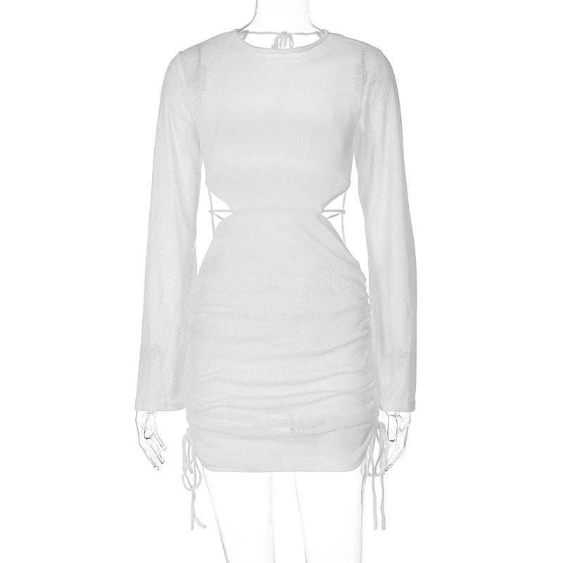 Damen kurzes Kleid mit durchscheinenden Einsätzen und seitlicher Raffung Drune