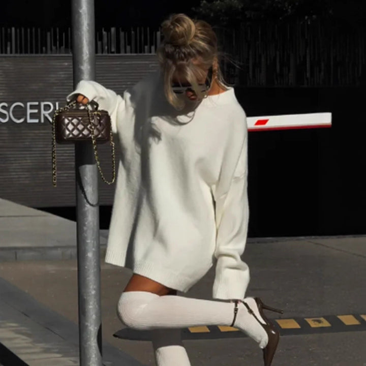 Damen Oversized Strickpullover mit weitem Schnitt und verlängertem Saum Drune
