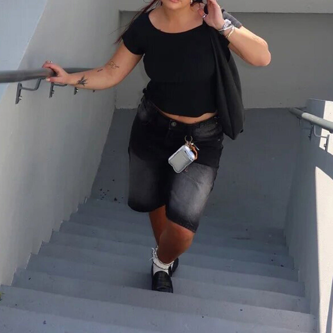 Damen Denim-Shorts mit lässigem Schnitt und mittlerer Leibhöhe Drune