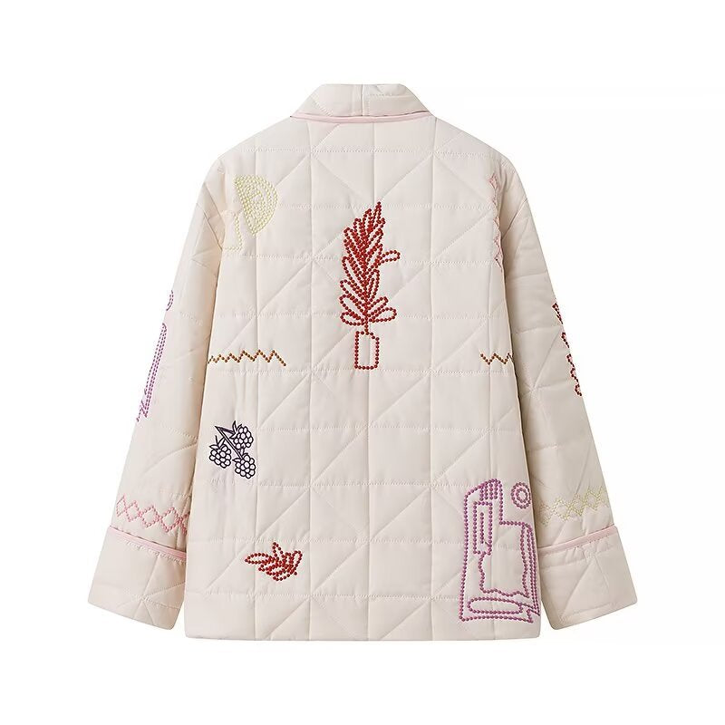 Damen nan gesteppte Kimonojacke mit dekorativer Stickerei, offener Front und aufgesetzten Taschen Drune