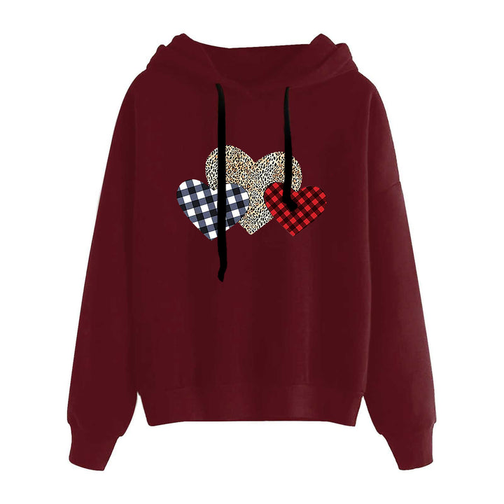 Damen nan lässiger Oversize Kapuzenpullover mit Herz‑und‑Pfotenprint, Kordelzug und gerippten Bündchen Drune