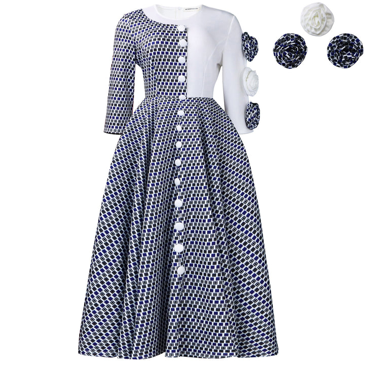 Damen Elegantes Kleid mit grafischem Muster und mehrfarbigen Details Drune