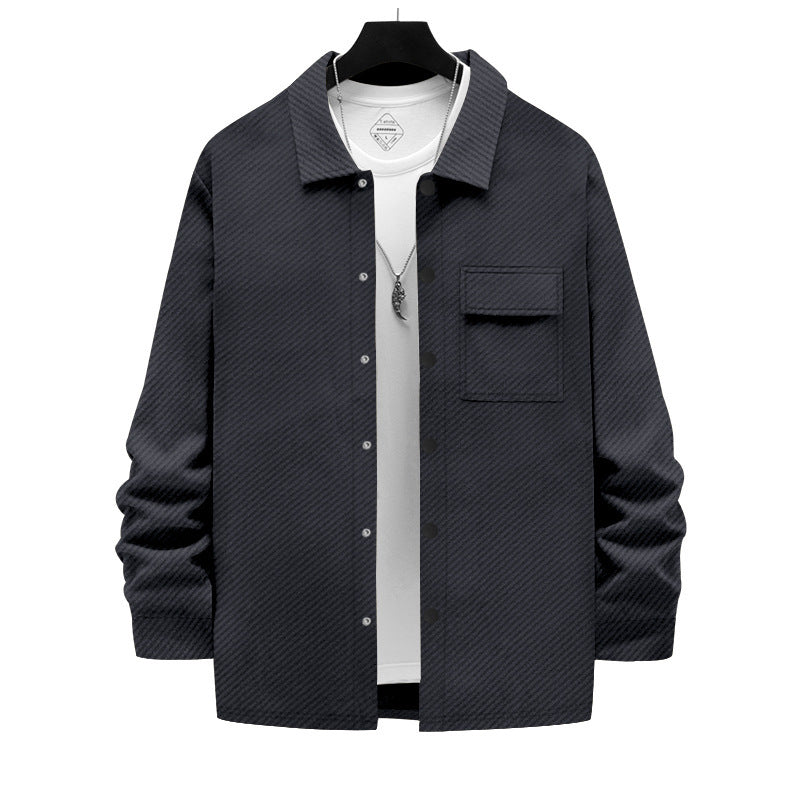 Herren nan strukturierte Overshirt-Jacke mit Kentkragen Druckknopfleiste und aufgesetzter Brusttasche Drune
