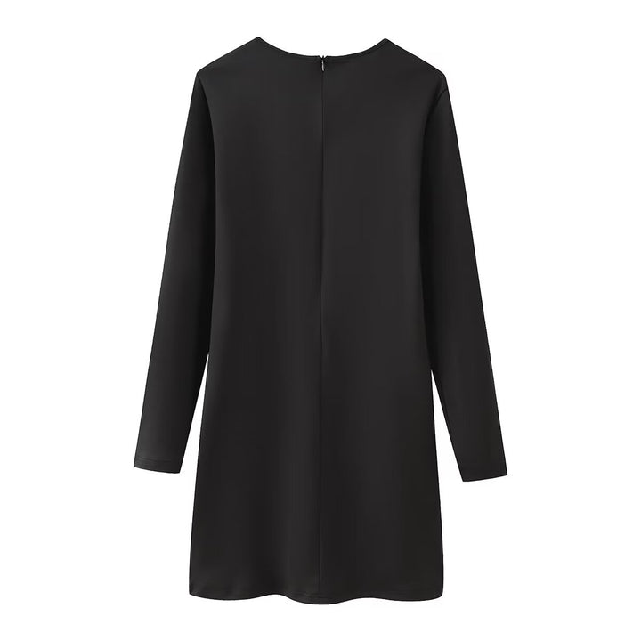 Damen nan schlichtes A-Linien Minikleid mit langen Ärmeln und verdecktem Rückenreißverschluss Drune