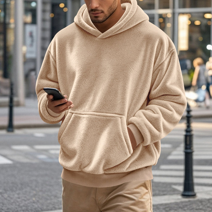 Herren nan kuscheliger Oversize-Fleece-Hoodie mit Kängurutasche und geripptem Saum Drune