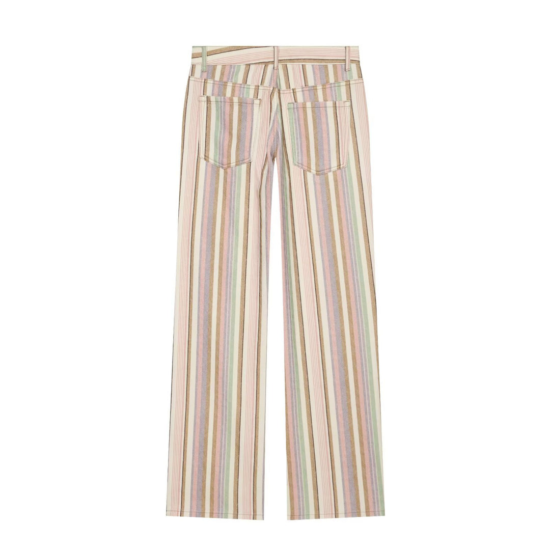 Damen Gestreifte Highwaist Palazzohose mit weitem Bein und Five‑Pocket-Details Drune