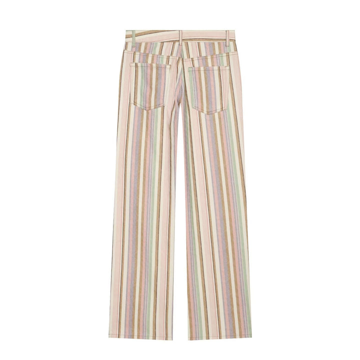Damen Gestreifte Highwaist Palazzohose mit weitem Bein und Five‑Pocket-Details Drune