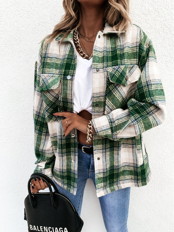 Damen Karierte Overshirtjacke im flauschigen Stoff Drune