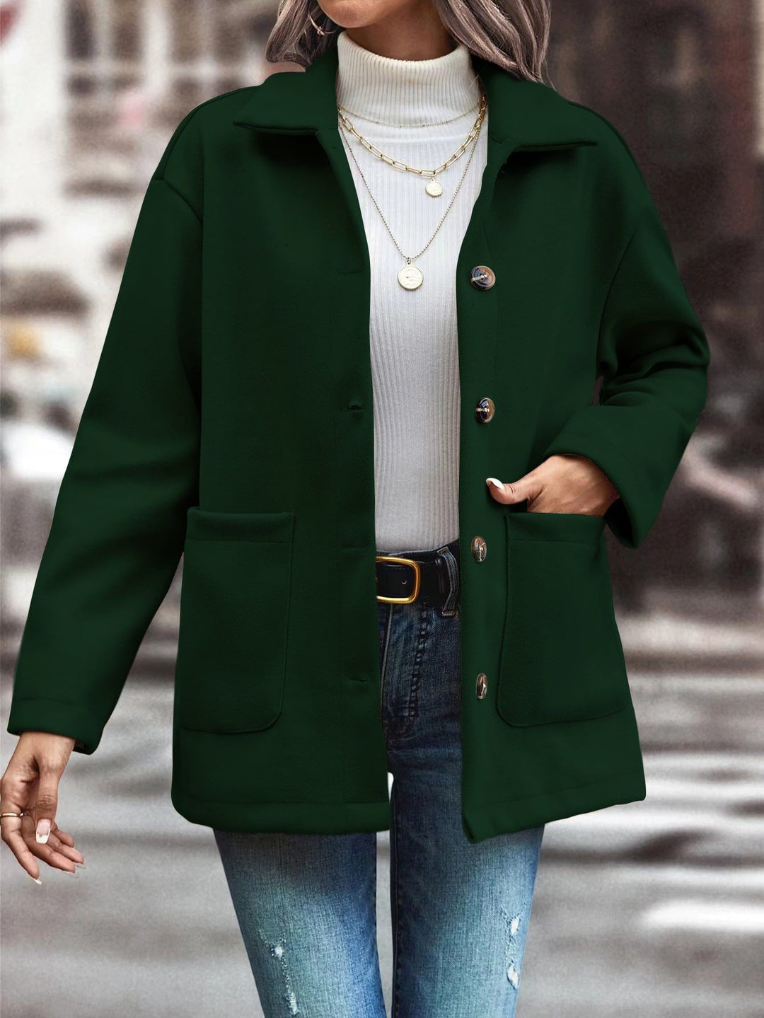 Damen modische Oversized-Jacke mit Knopfdetails und praktischen Taschen Drune
