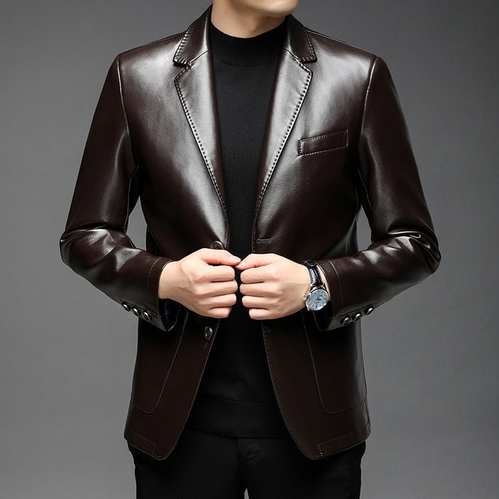 Herren Kunstleder-Sakko mit schlanker Passform und Notch-Revers Drune