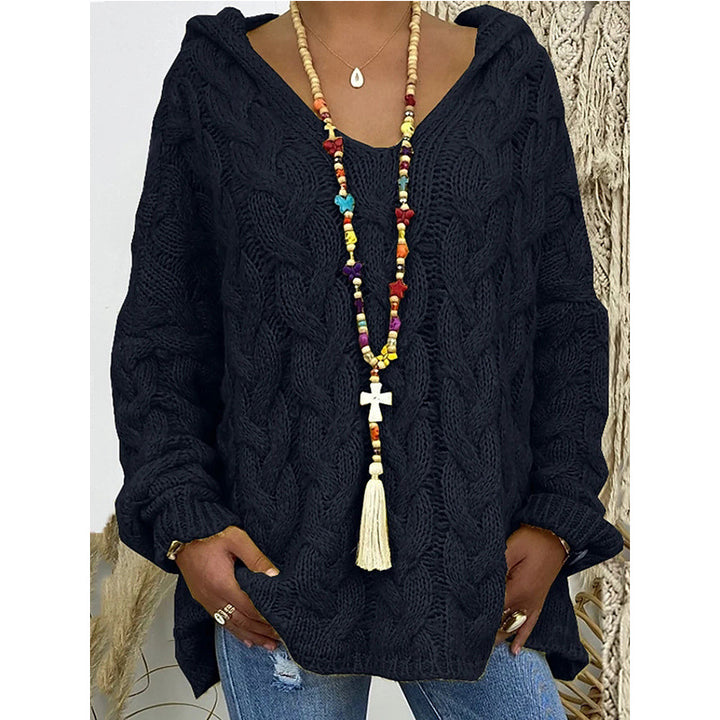 Damen nan grob gestrickter Kapuzenpullover mit Zopfmuster und weitem Oversize-Schnitt Drune