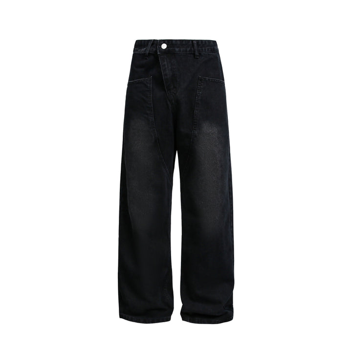 Damen Weite High‑Waist Jeans im Carpenter‑Style mit aufgesetzten Fronttaschen Drune