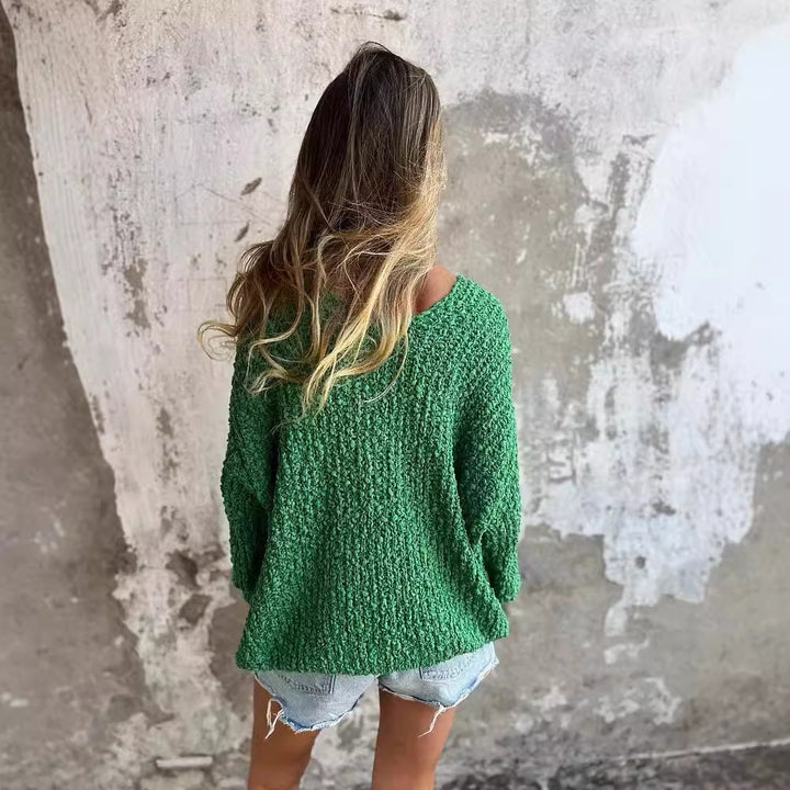 Damen Bequemes V-Ausschnitt Sweatshirt mit Struktur und langen Ärmeln Drune