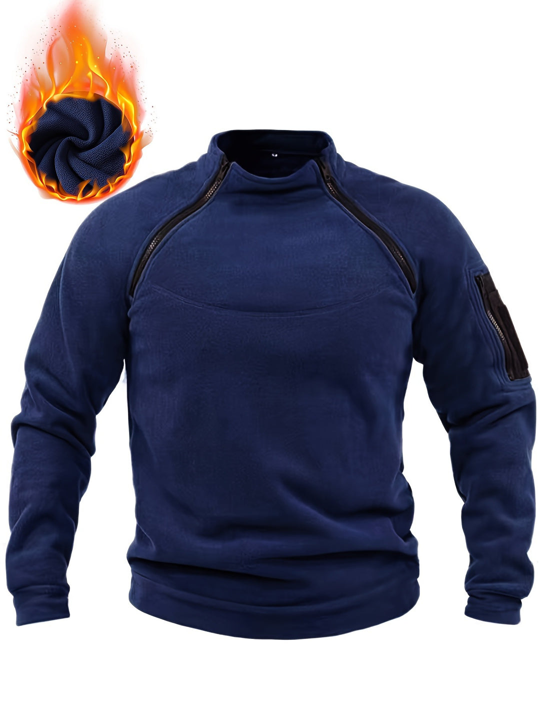 Herren Thermo-Fleecepullover mit Schulterreißverschlüssen, Stehkragen & Ärmel‑Utilitytasche Drune