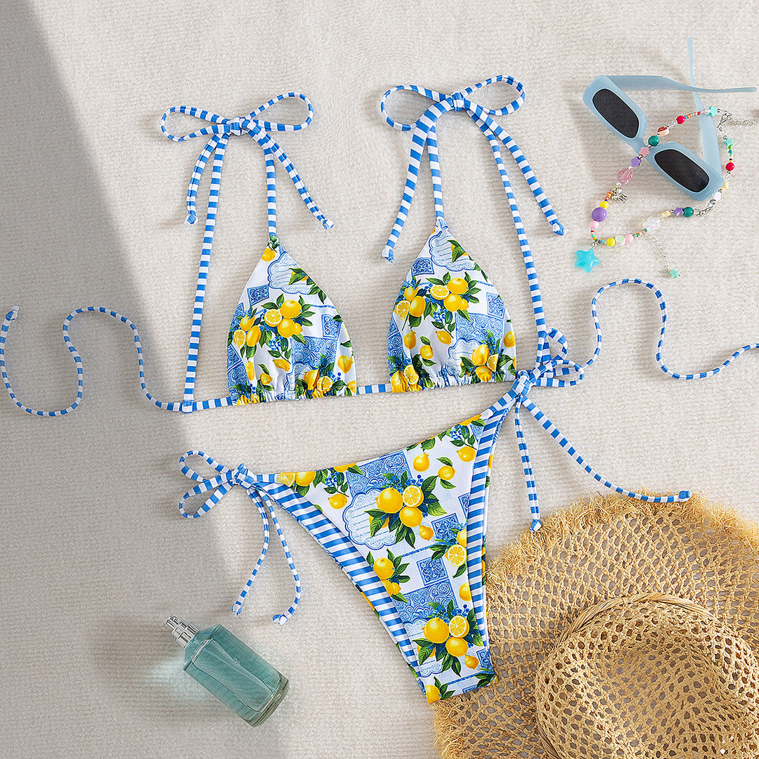 Damen Triangel-Bikini mit verspieltem floralen Muster und verstellbaren Trägern Drune