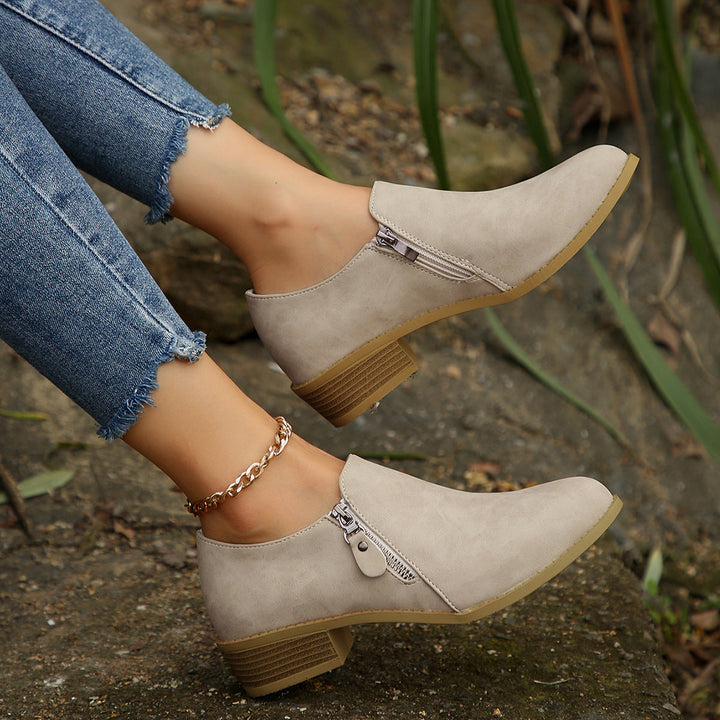 Damen Elegante Stiefeletten mit modischem Reißverschluss und komfortablem Blockabsatz Drune