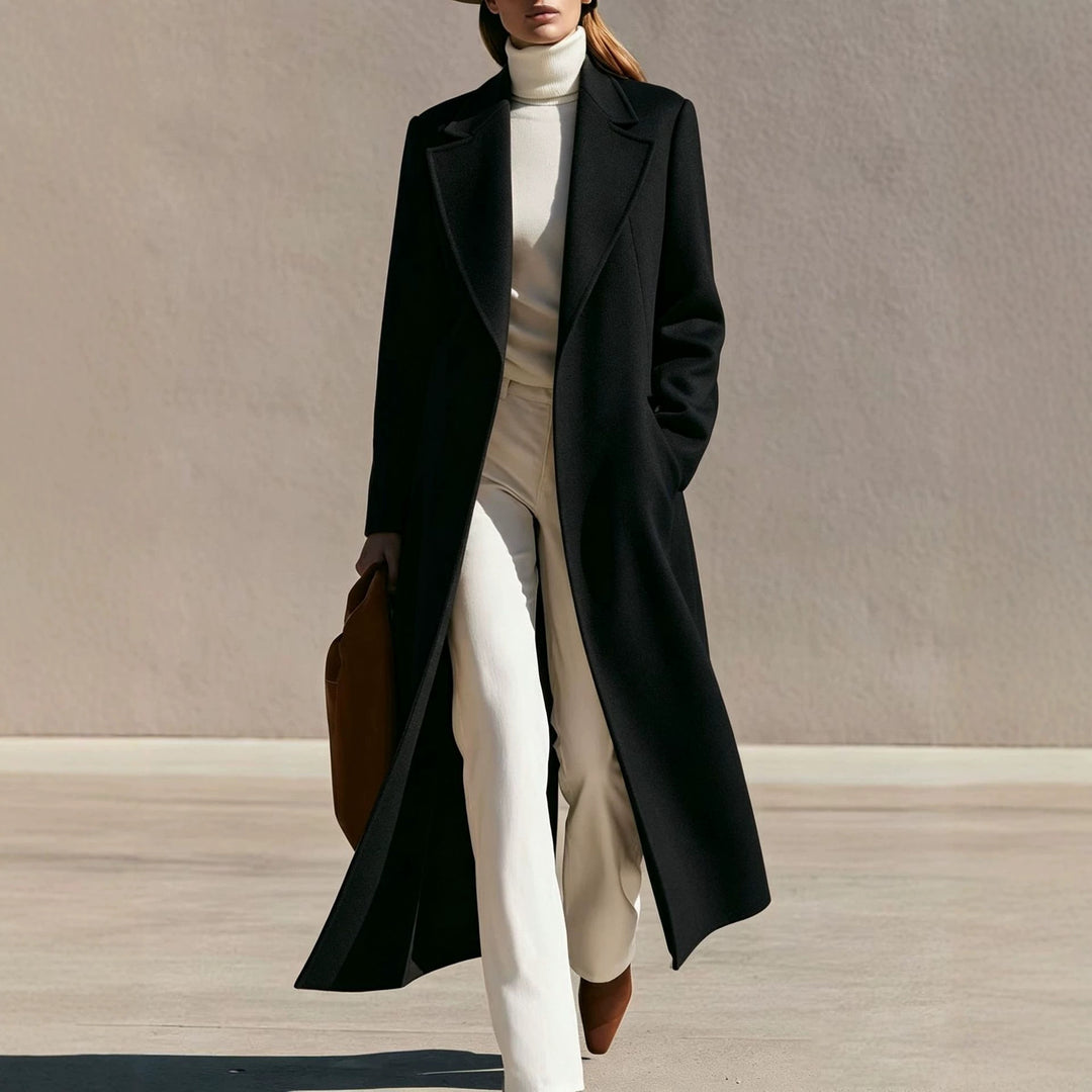 Damen Longline Wollmantel mit weitem Revers und tailliertem Schnitt Drune