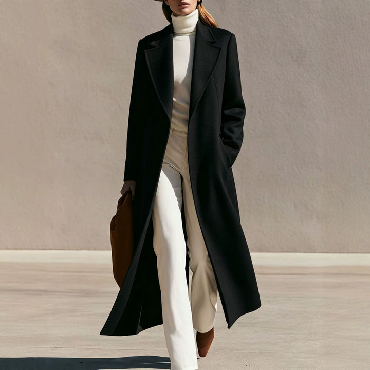 Damen Longline Wollmantel mit weitem Revers und tailliertem Schnitt Drune