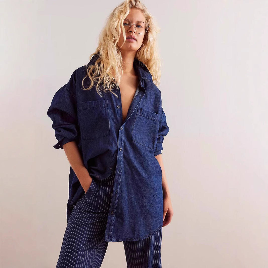 Damen Oversized Denim Hemd Drune