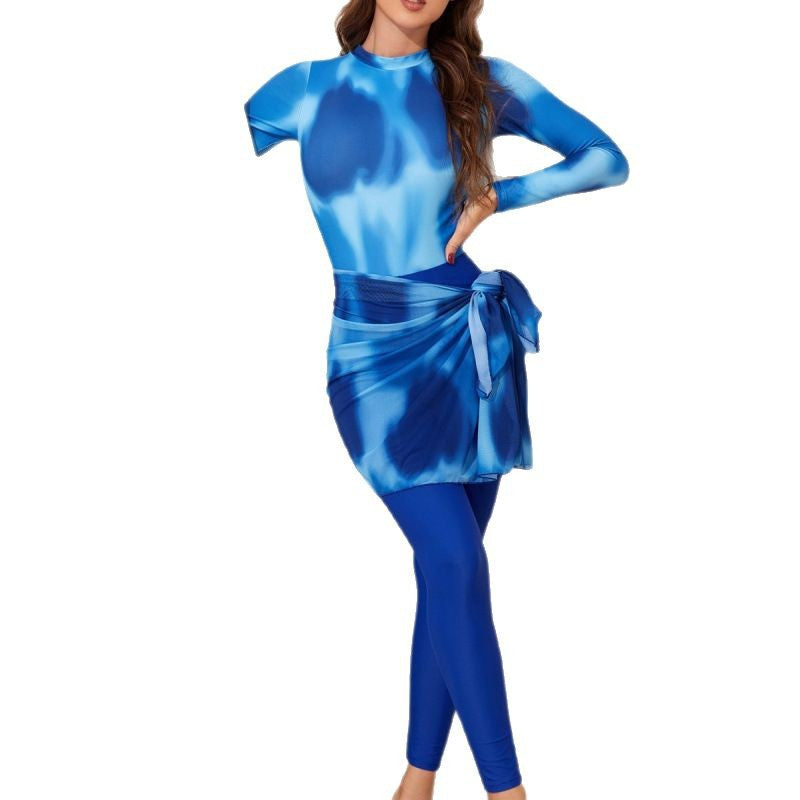 Damen Sportlicher Schwimmanzug mit langen Ärmeln und bequemer Wickelrock Drune