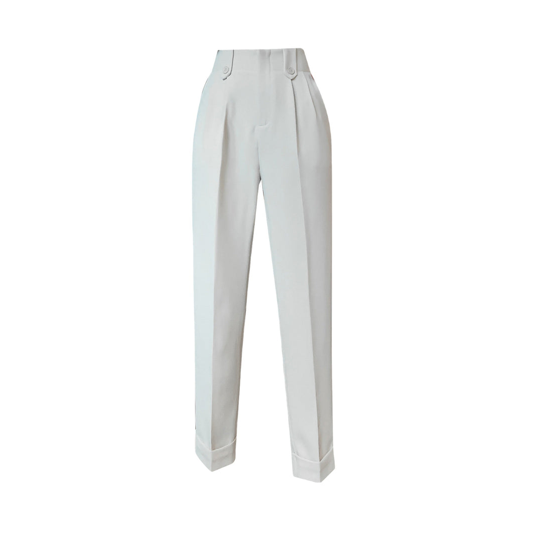 Damen Elegante Chinohose mit hohem Bund und modischen Knopfdetails Drune