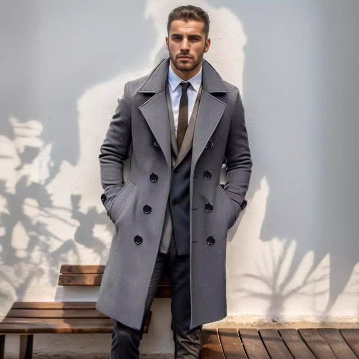Herren Doppelreihiger Wollmantel mit breitem Revers und taillierter Silhouette Drune