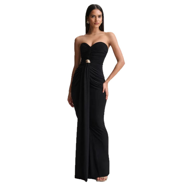 Damen Elegantes und figurbetontes Abendkleid mit gerafftem Design und schimmerndem Detail Drune