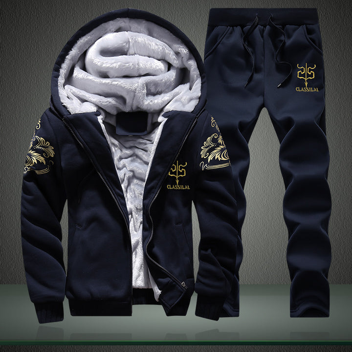 Herren Fleece-gefüttertes Freizeit-Set mit Kapuzenjacke und Thermo-Jogger Drune