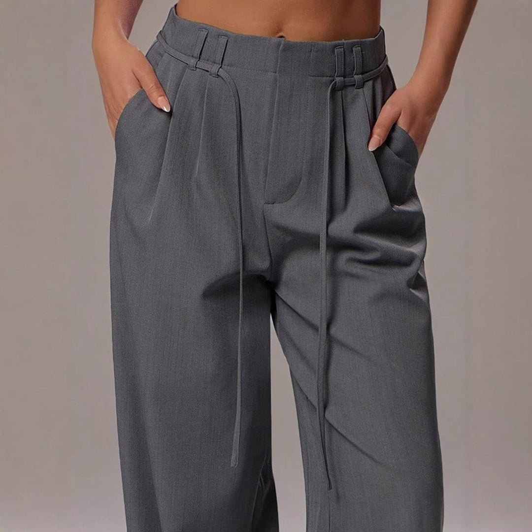 Damen Hochtaillierte Palazzo-Hose mit Bundfalten, Tunnelzug und weitem Bein Drune