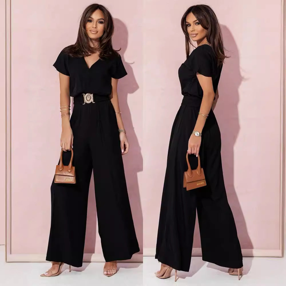 Damen Jumpsuit mit weitem Bein und trendigem Gürtel Drune