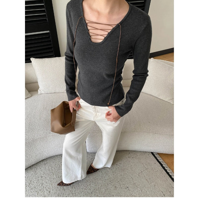 Damen Langarmshirt mit modischem Schnürdesign Drune